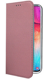 Кожен калъф тефтер и стойка Magnetic FLEXI Book Style за Samsung Galaxy A30s A307F златисто розов